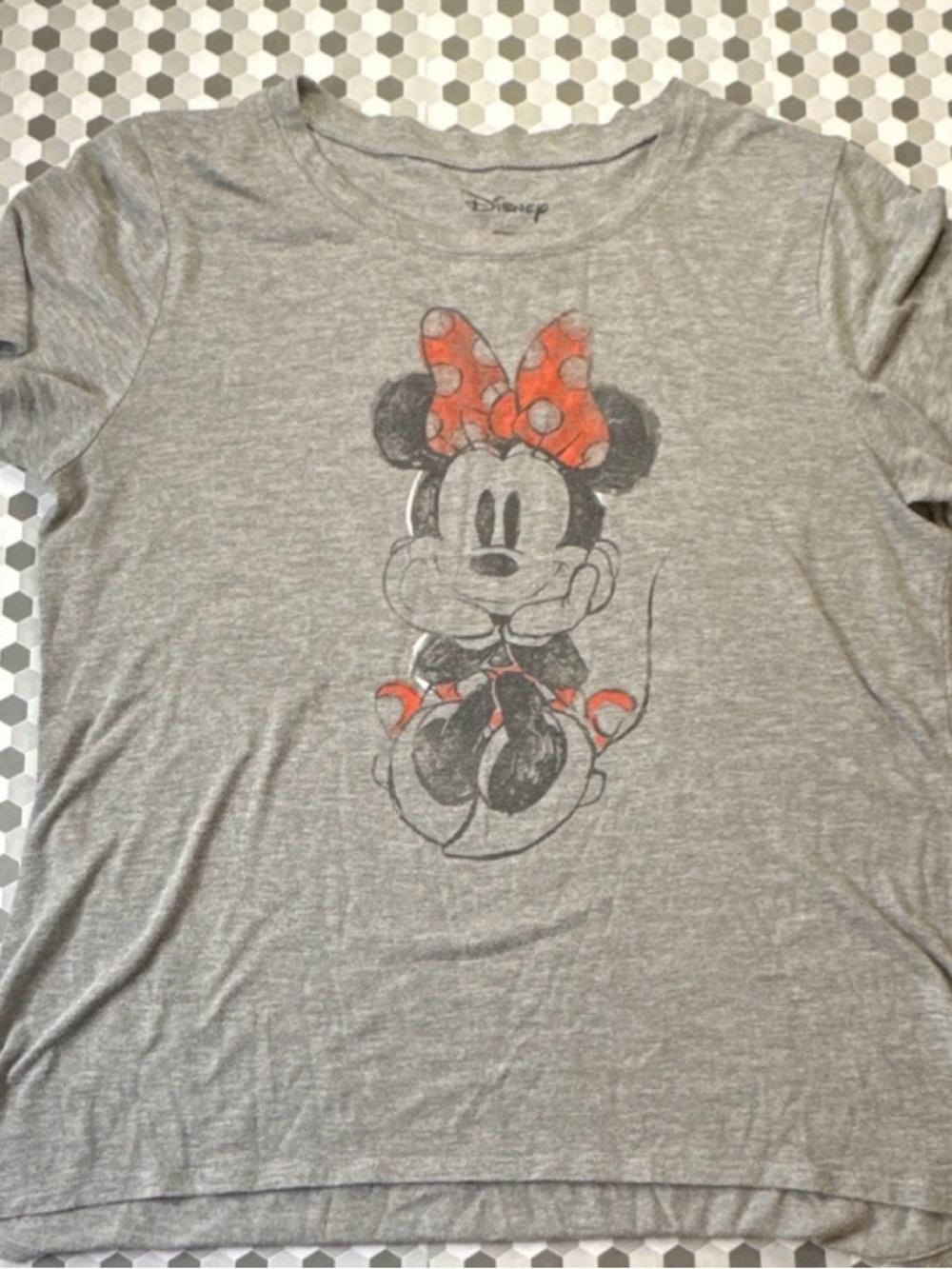 Disney Gray Minnie Mouse Tee with Red Bow
